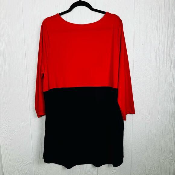 Susan Graver Premier Liquid Knit Tunic Top Coral Navy Color Block Size XL  QVC - Picture 6 of 12